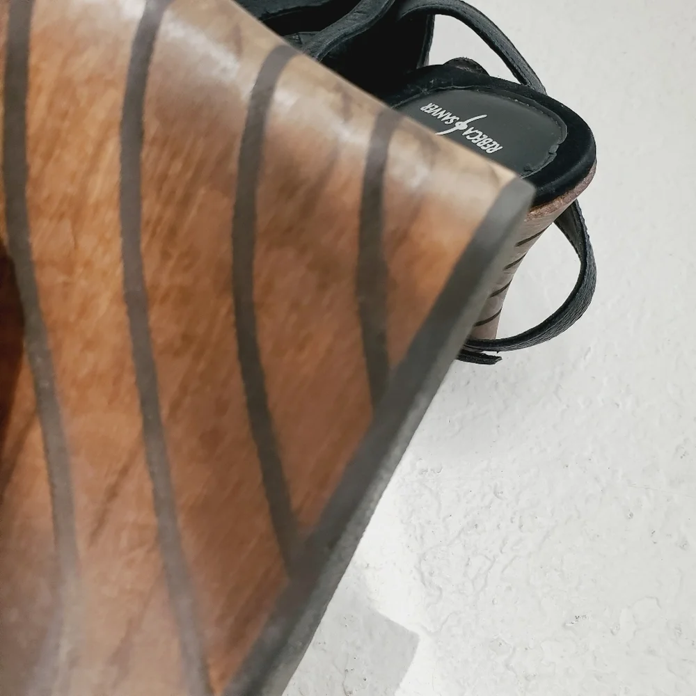 Rebeca Sanver Spain Y2K Leather Chunky Wedge Wood Platform Sandals 40EU